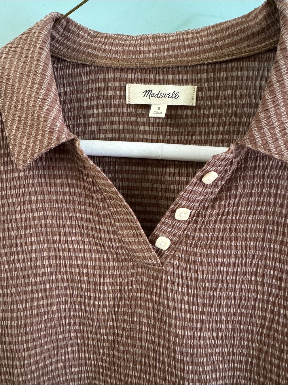 Madewell Ribbed Brown Short-Sleeve Polo Crop Top - Picture 2 of 6